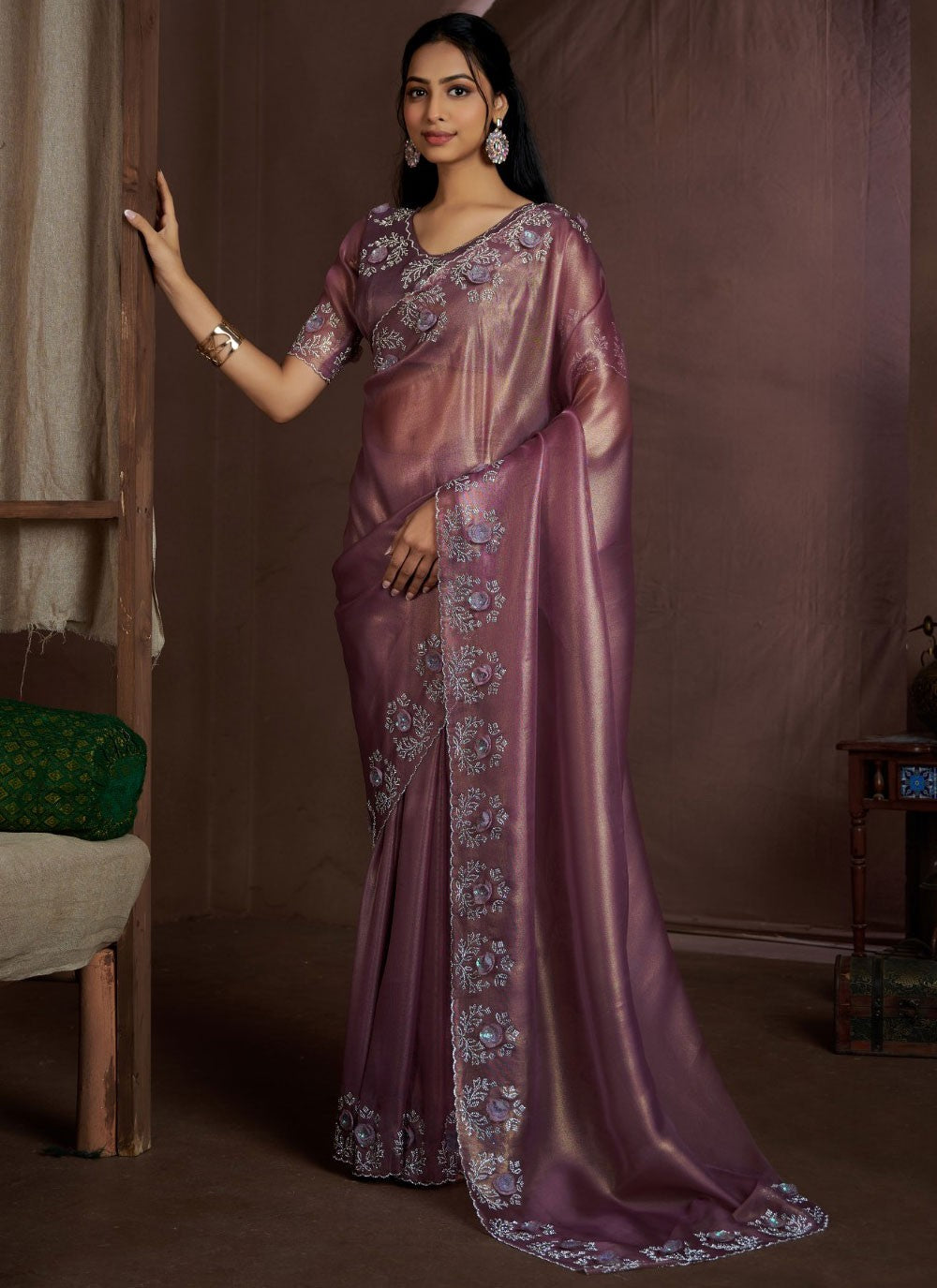 Cutdana, Sequins, Swarovski Fancy Fabric Saree - S11581