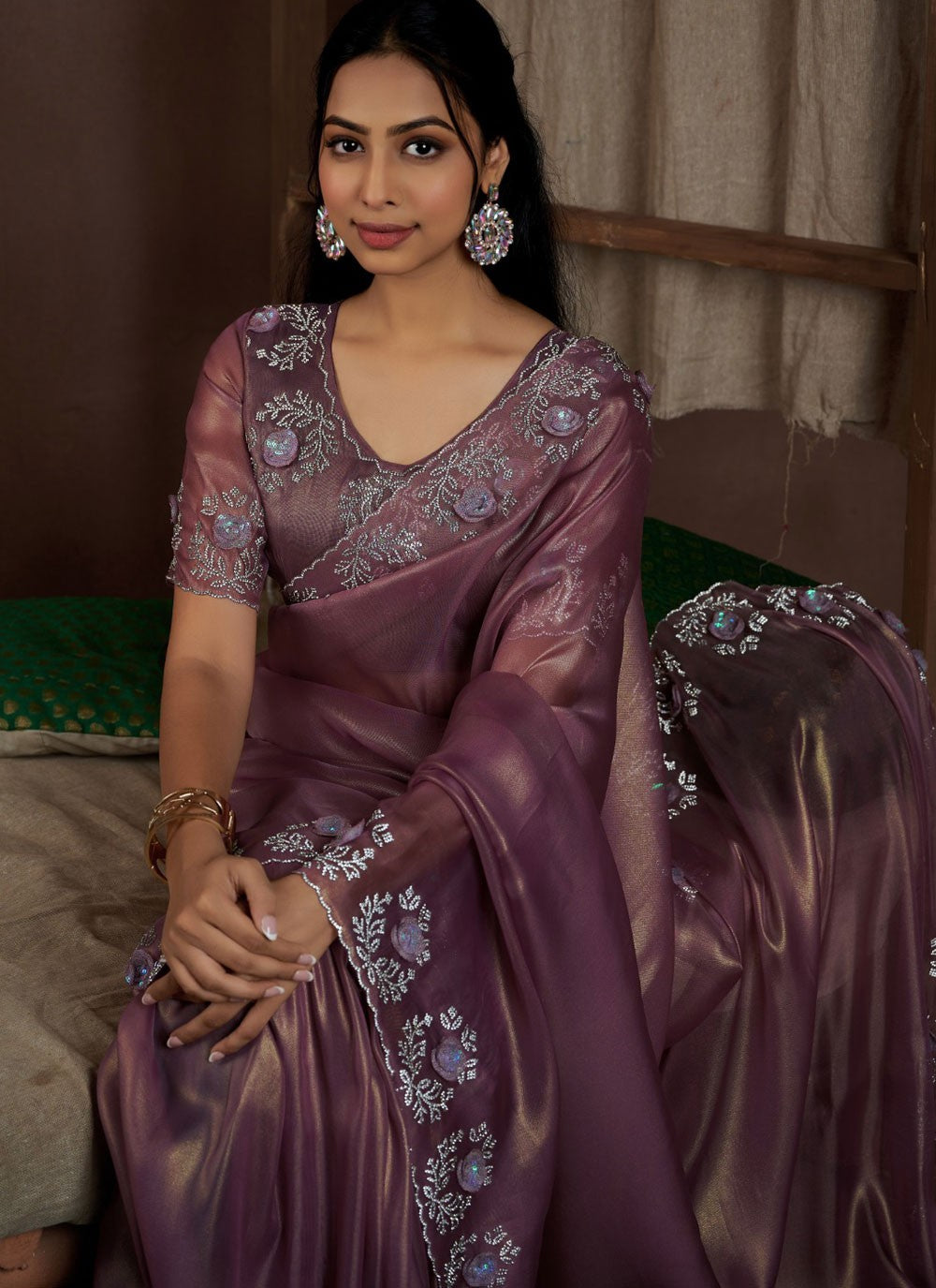Cutdana, Sequins, Swarovski Fancy Fabric Saree - S11581
