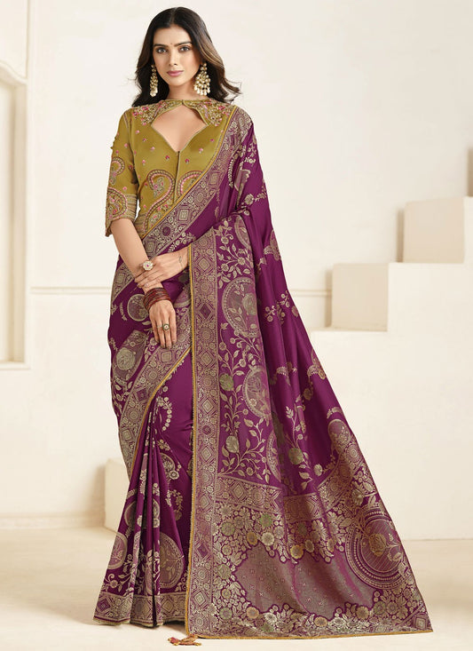 Border Work Silk Purple Traditional Saree S15455