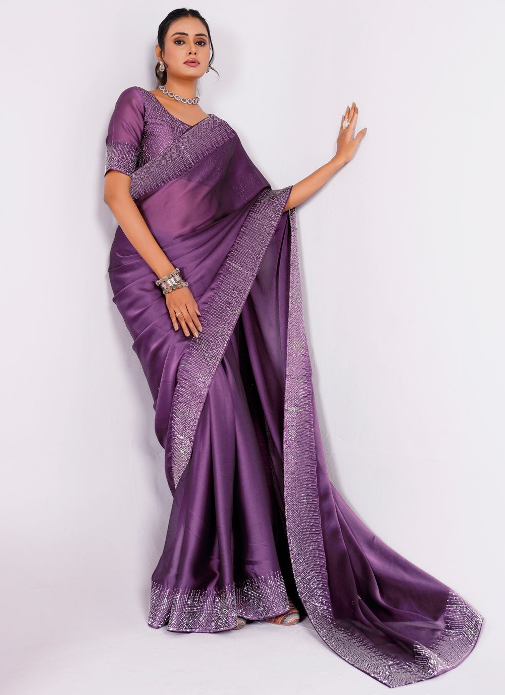 Trendy Swarovski Rangoli Saree - S5617