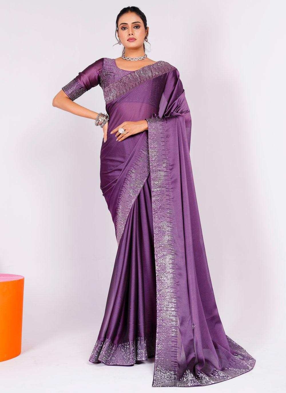 Trendy Swarovski Rangoli Saree - S5617