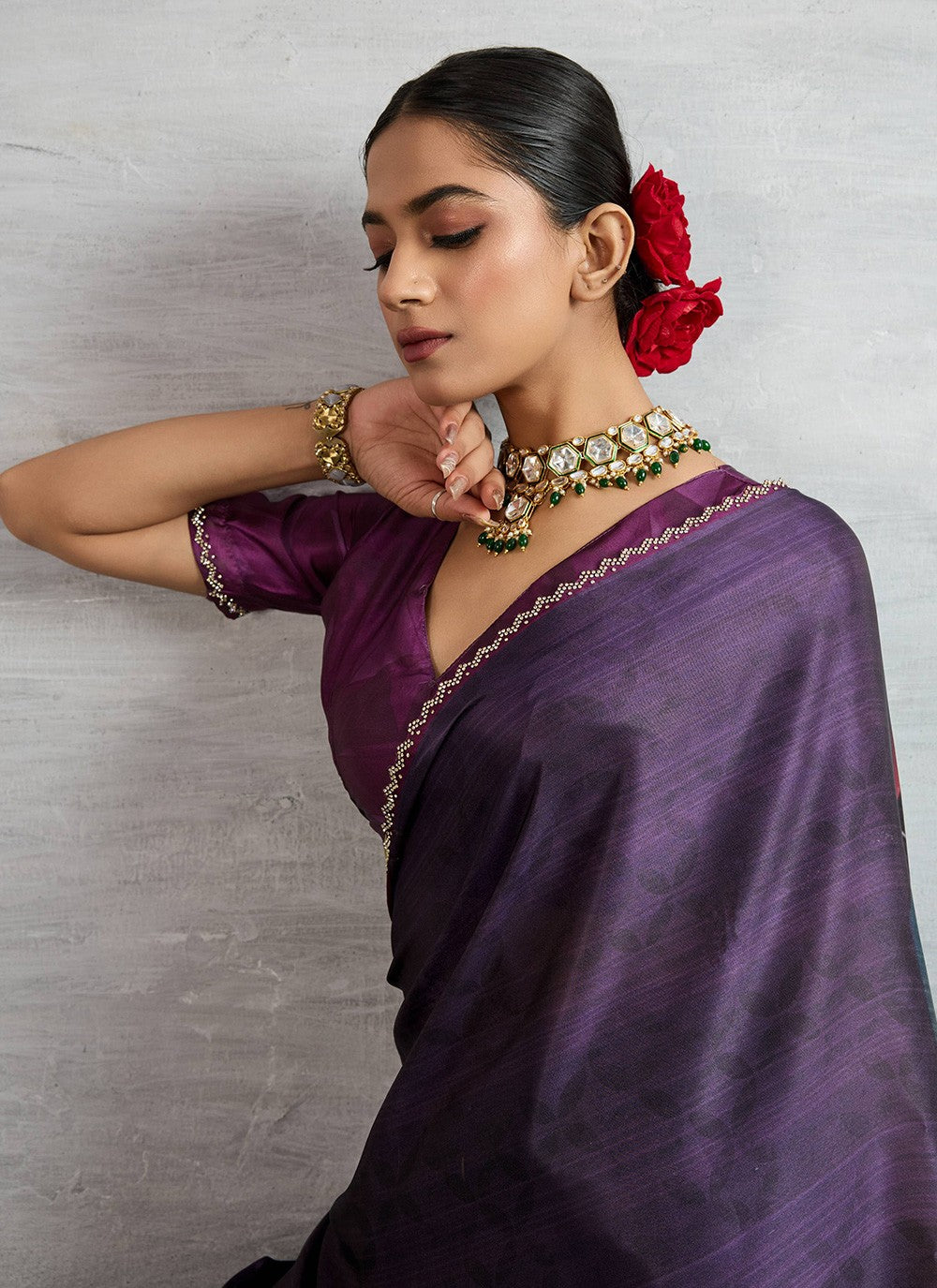 Purple Satin Silk Contemporary Saree Digital Print S18247