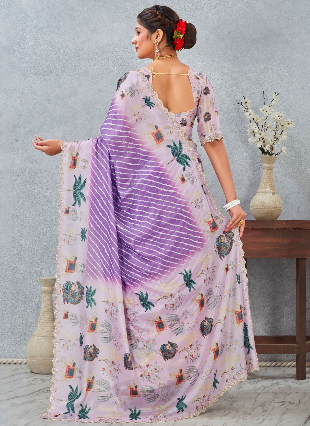 Purple Satin Silk Contemporary Saree Digital Print S20211