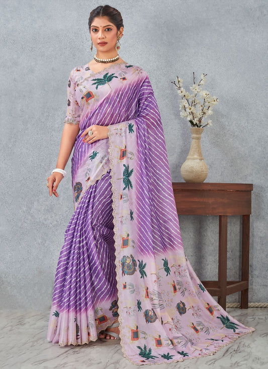 Purple Satin Silk Contemporary Saree Digital Print S20211