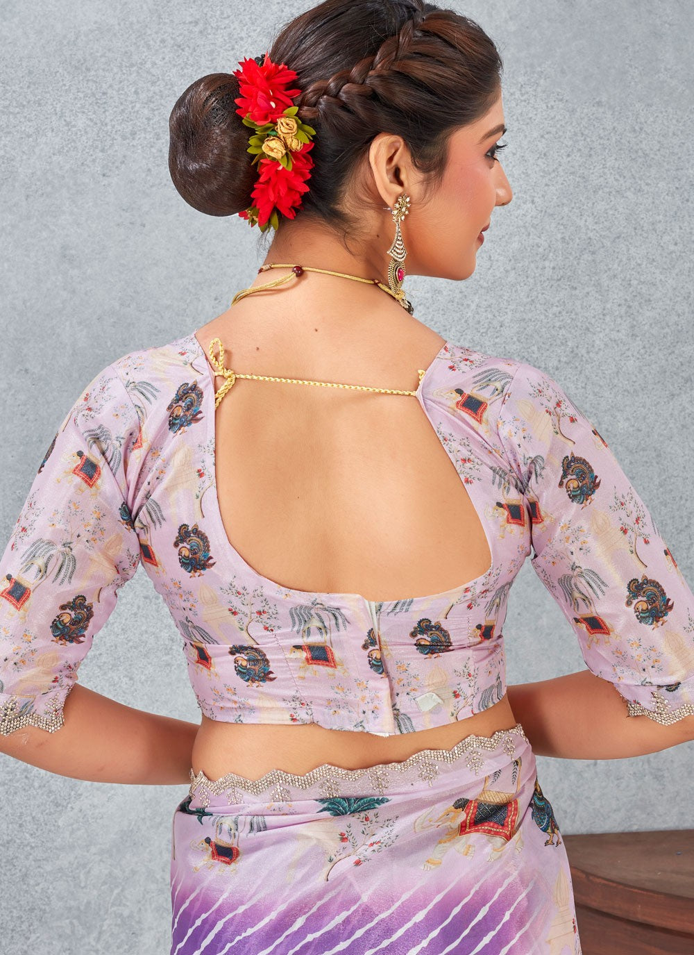 Purple Satin Silk Contemporary Saree Digital Print S20211