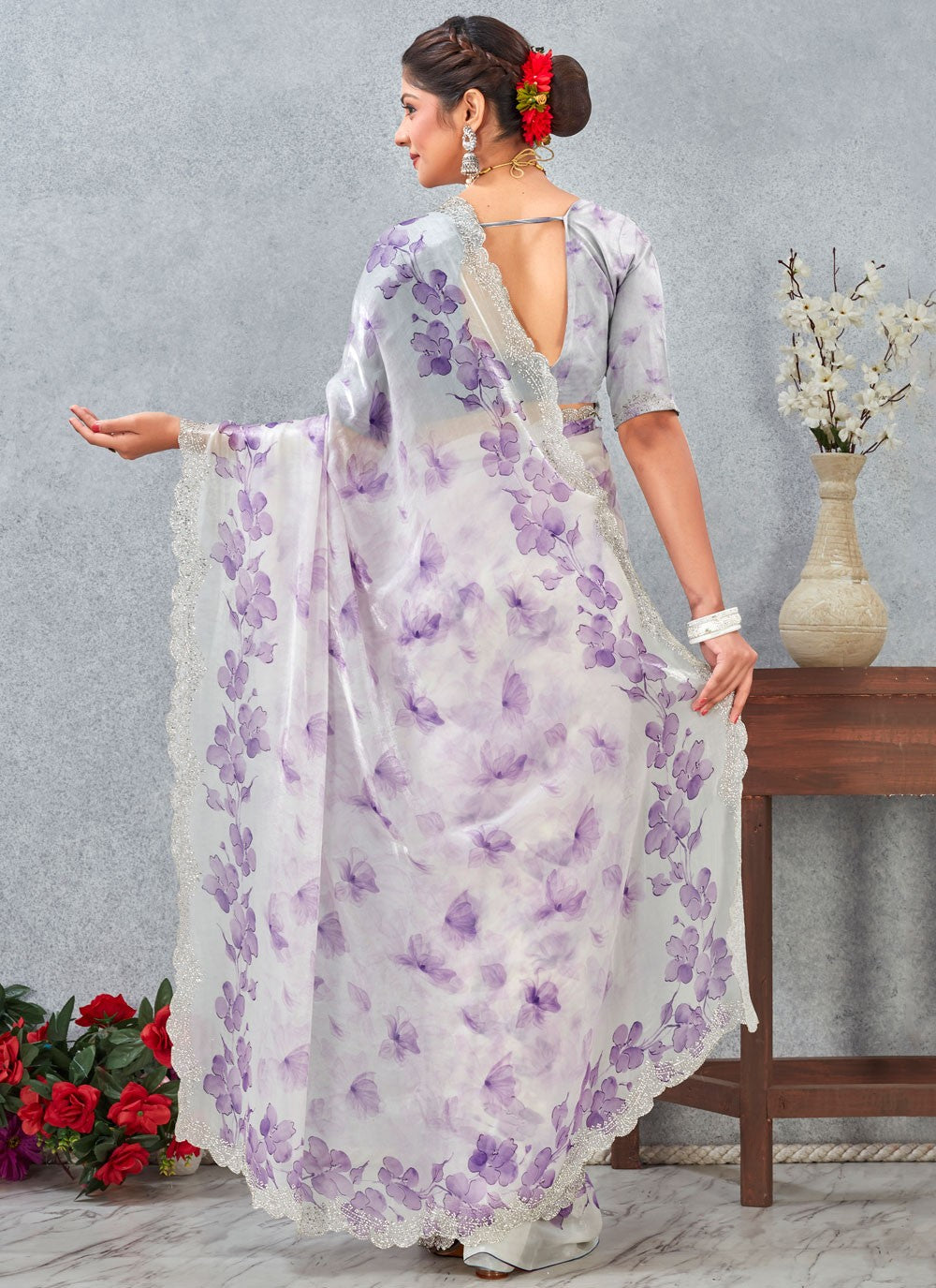 Purple Satin Traditional Saree Digital Print S20257