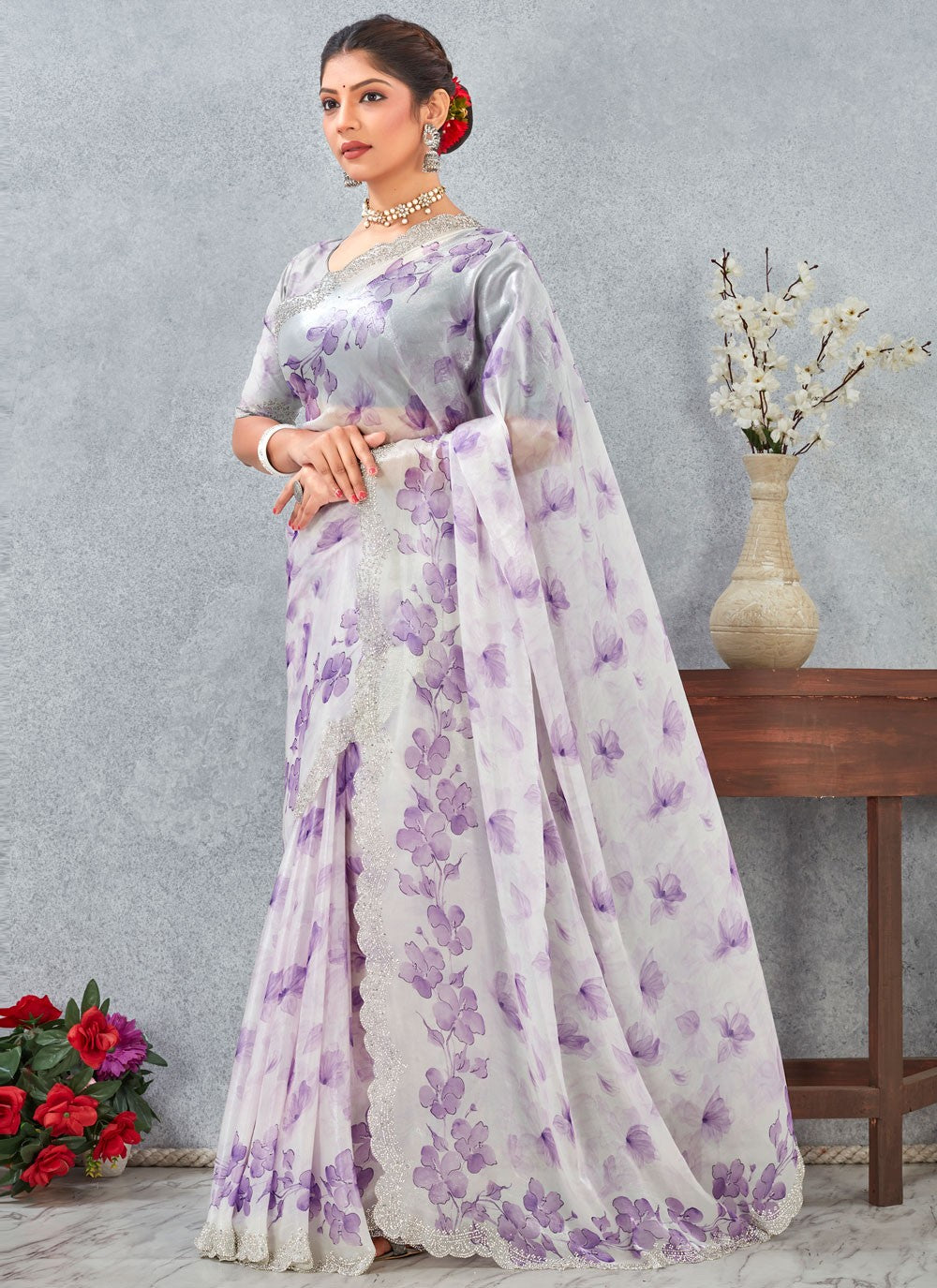 Purple Satin Traditional Saree Digital Print S20257