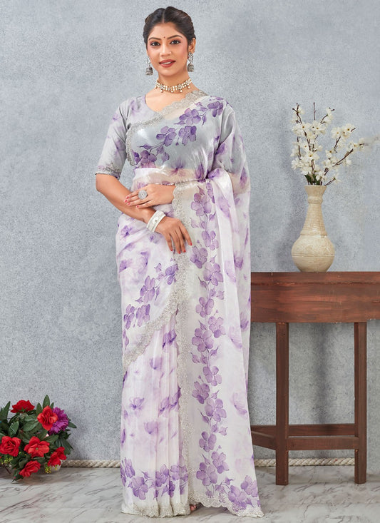 Purple Satin Traditional Saree Digital Print S20257