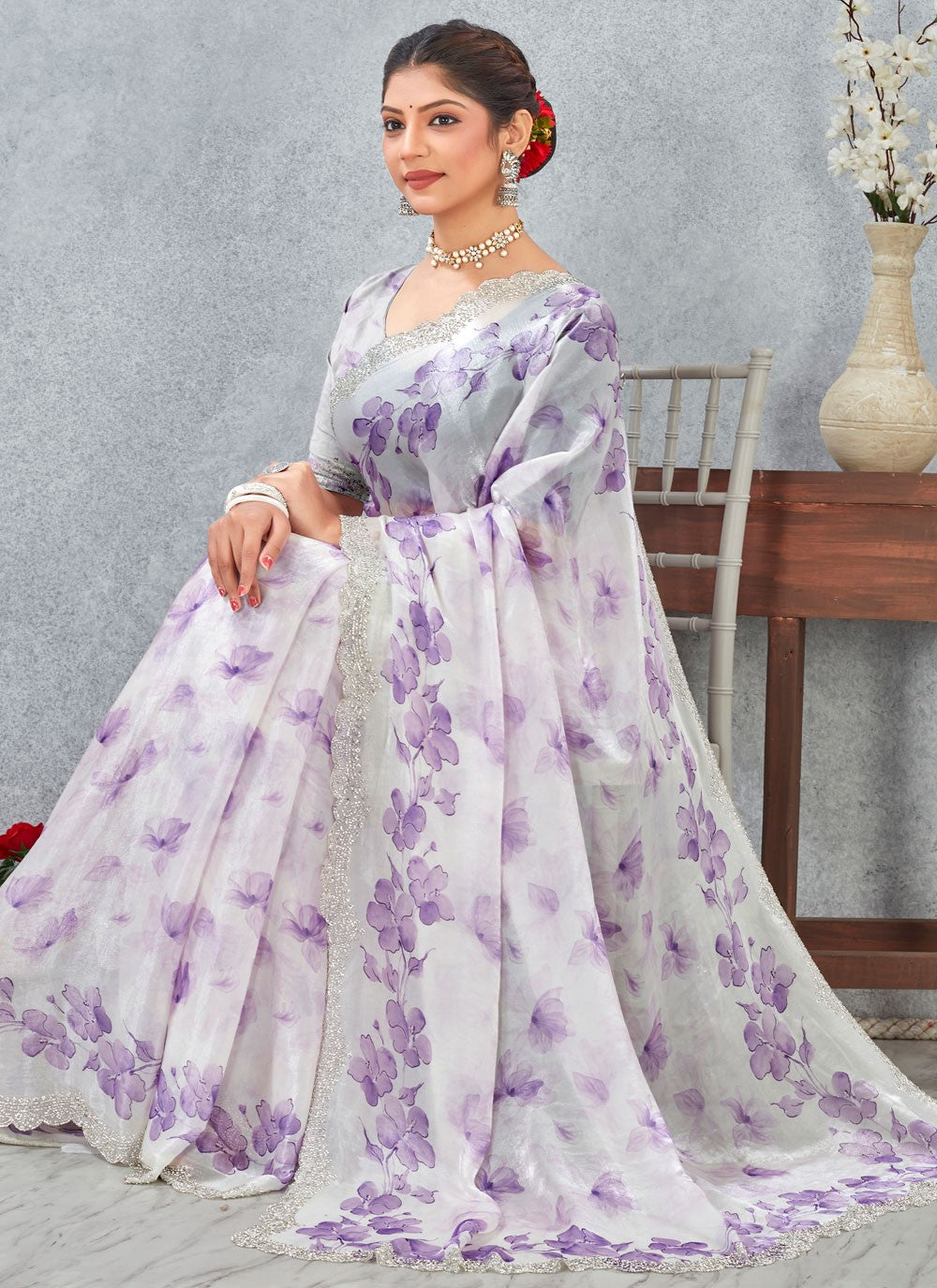 Purple Satin Traditional Saree Digital Print S20257