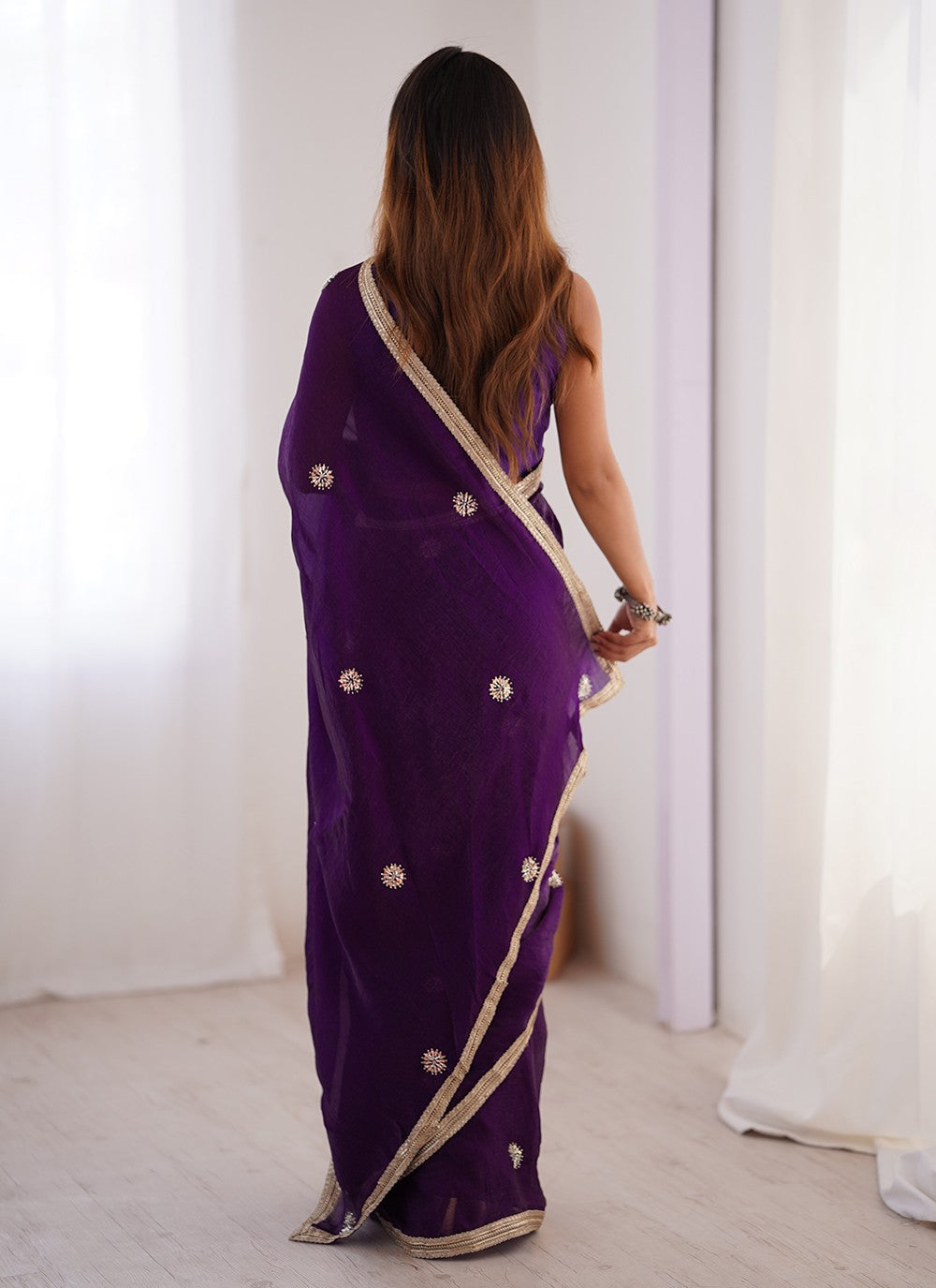 Purple Fandy Classic Saree Beads, Sequins S16229