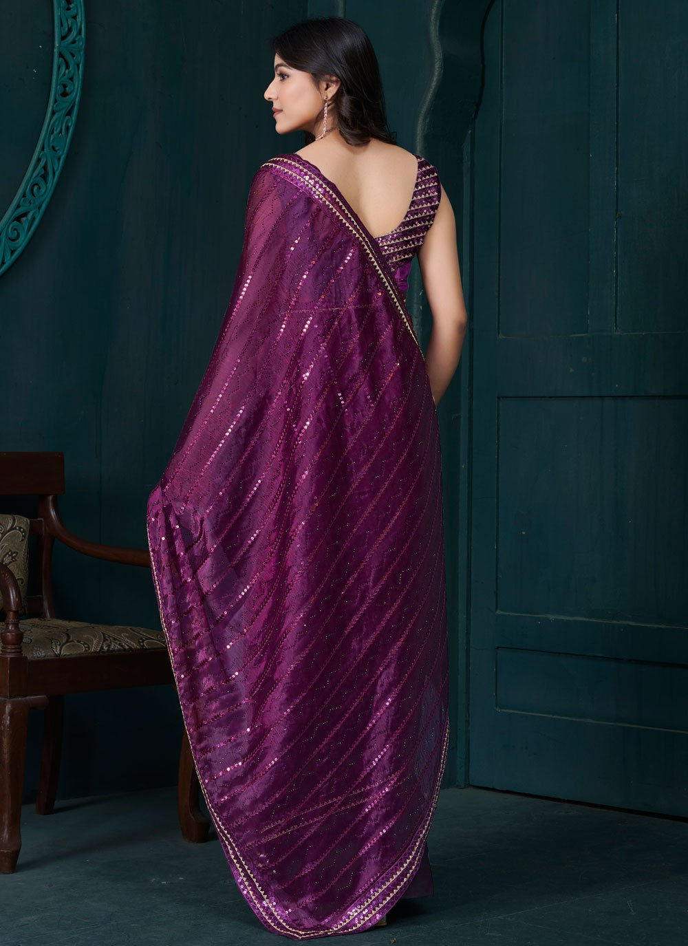 Sequins Organza Purple Classic Saree S15203