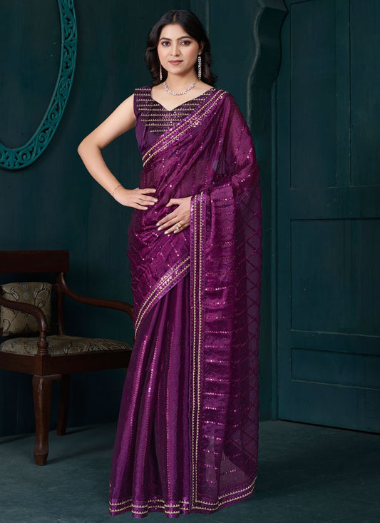 Sequins Organza Purple Classic Saree S15203