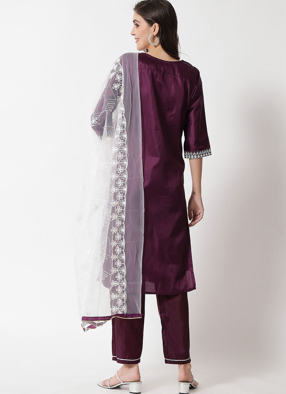 Pant Style Suit Embroidered Purple T7100