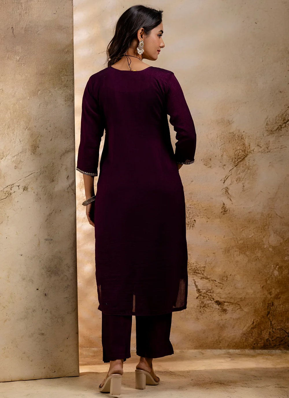 Embroidered Silk Blend Purple Pant Style Suit T6362
