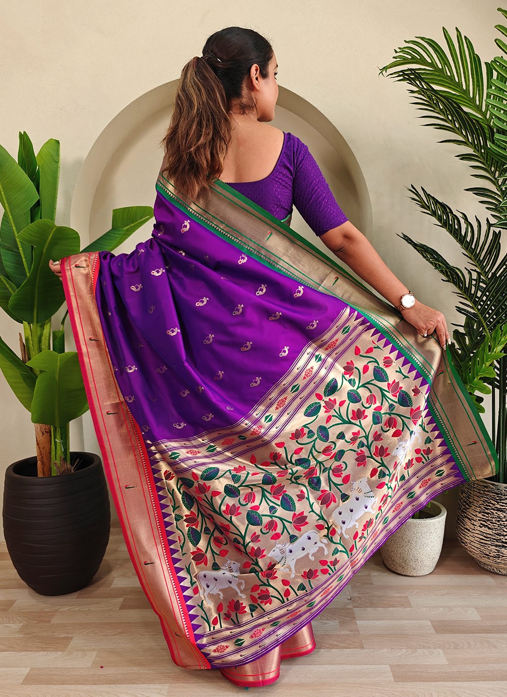 Weaving Zari Silk Purple Classic Saree S15016