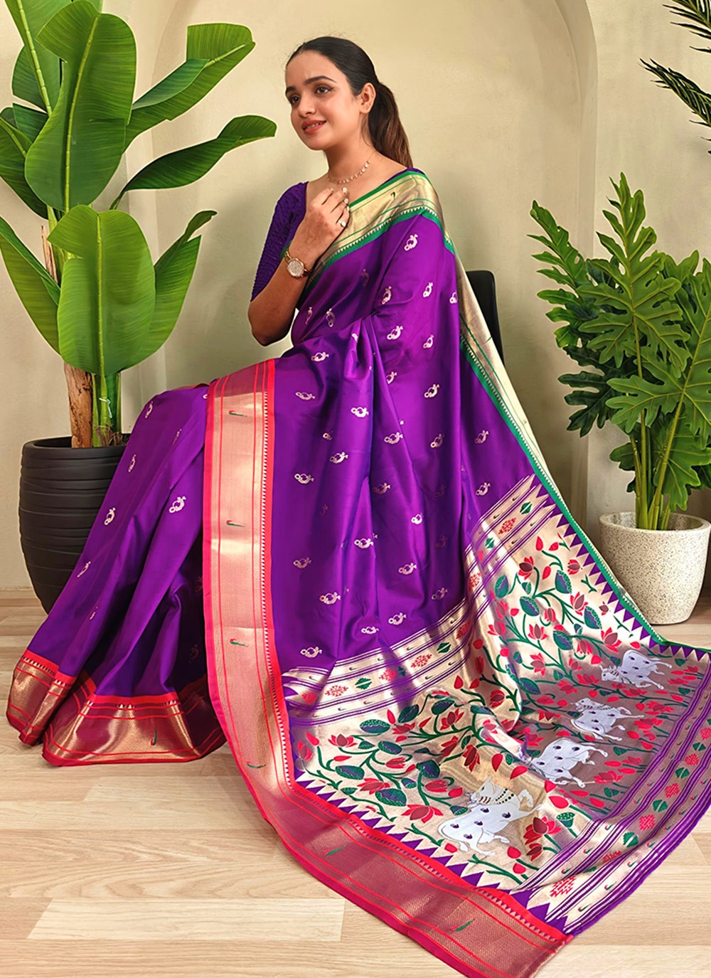 Weaving Zari Silk Purple Classic Saree S15016