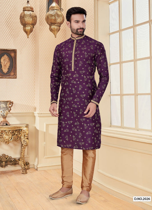 Digital Print Silk Purple Kurta - M5609