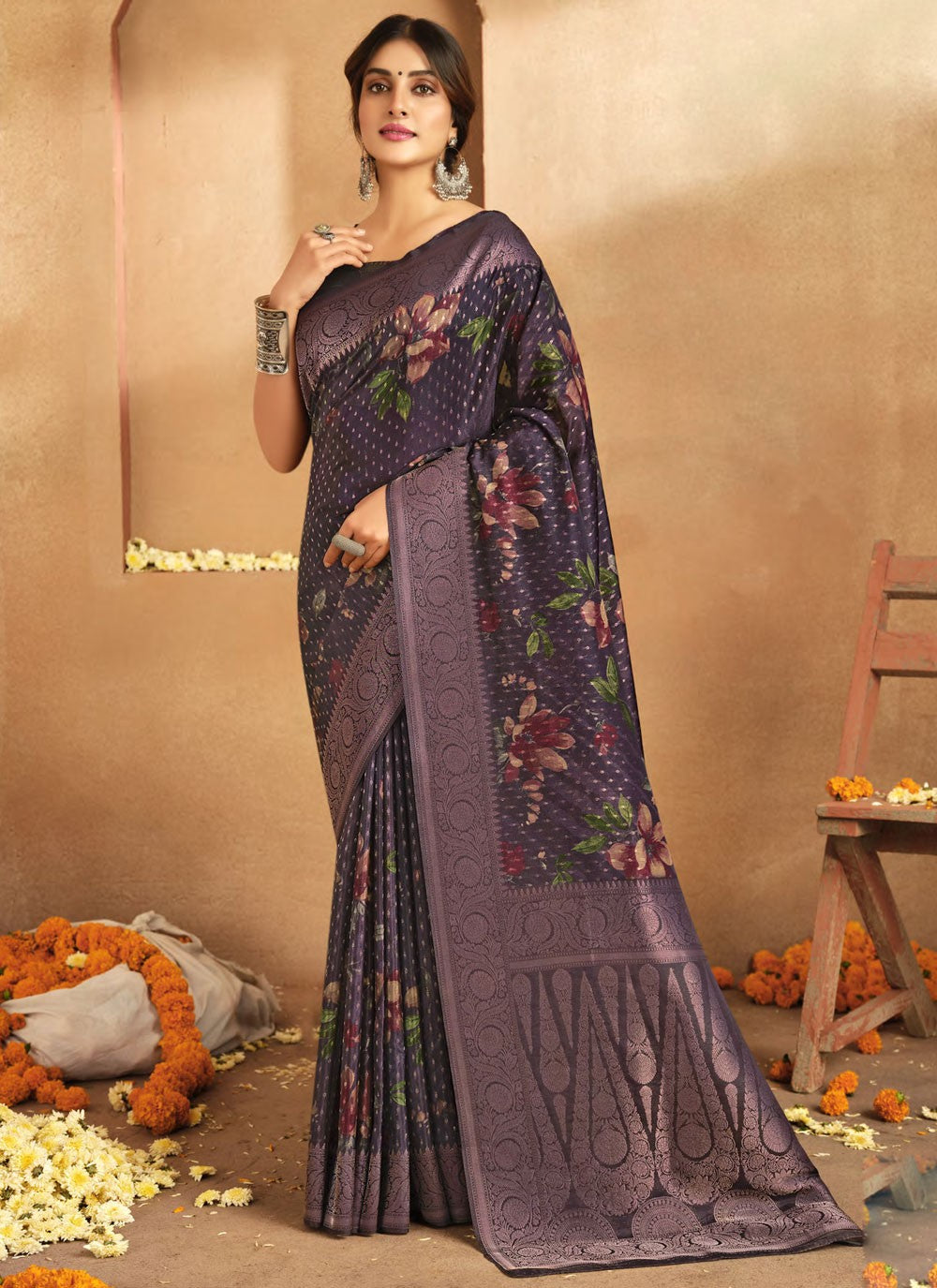Trendy Saree Weaving Zari Purple Silk Saree S13330