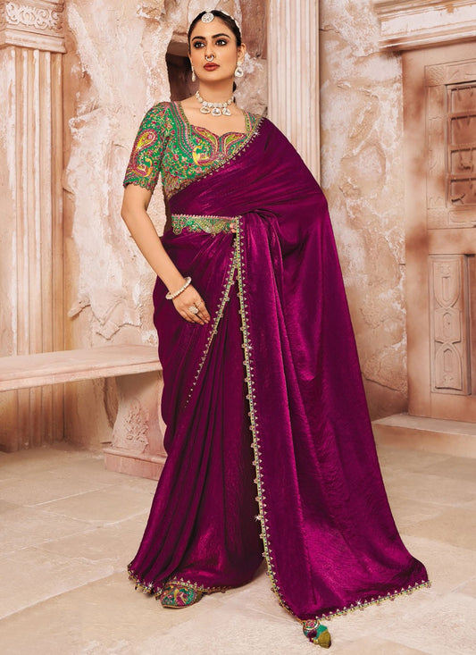 Purple Silk Classic Saree Embroidered, Lace S19932