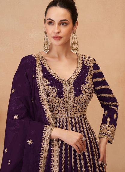 Embroidered Chinon Purple Lehenga Choli L3740