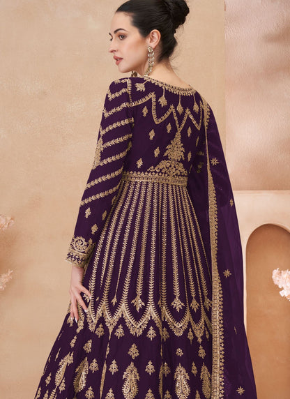 Embroidered Chinon Purple Lehenga Choli L3740