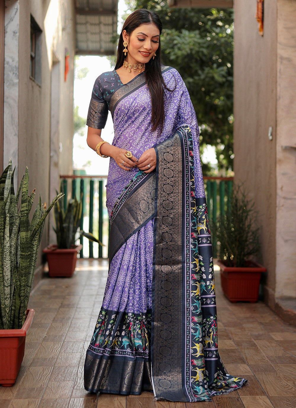 Contemporary Bandhej Silk Saree - S8865