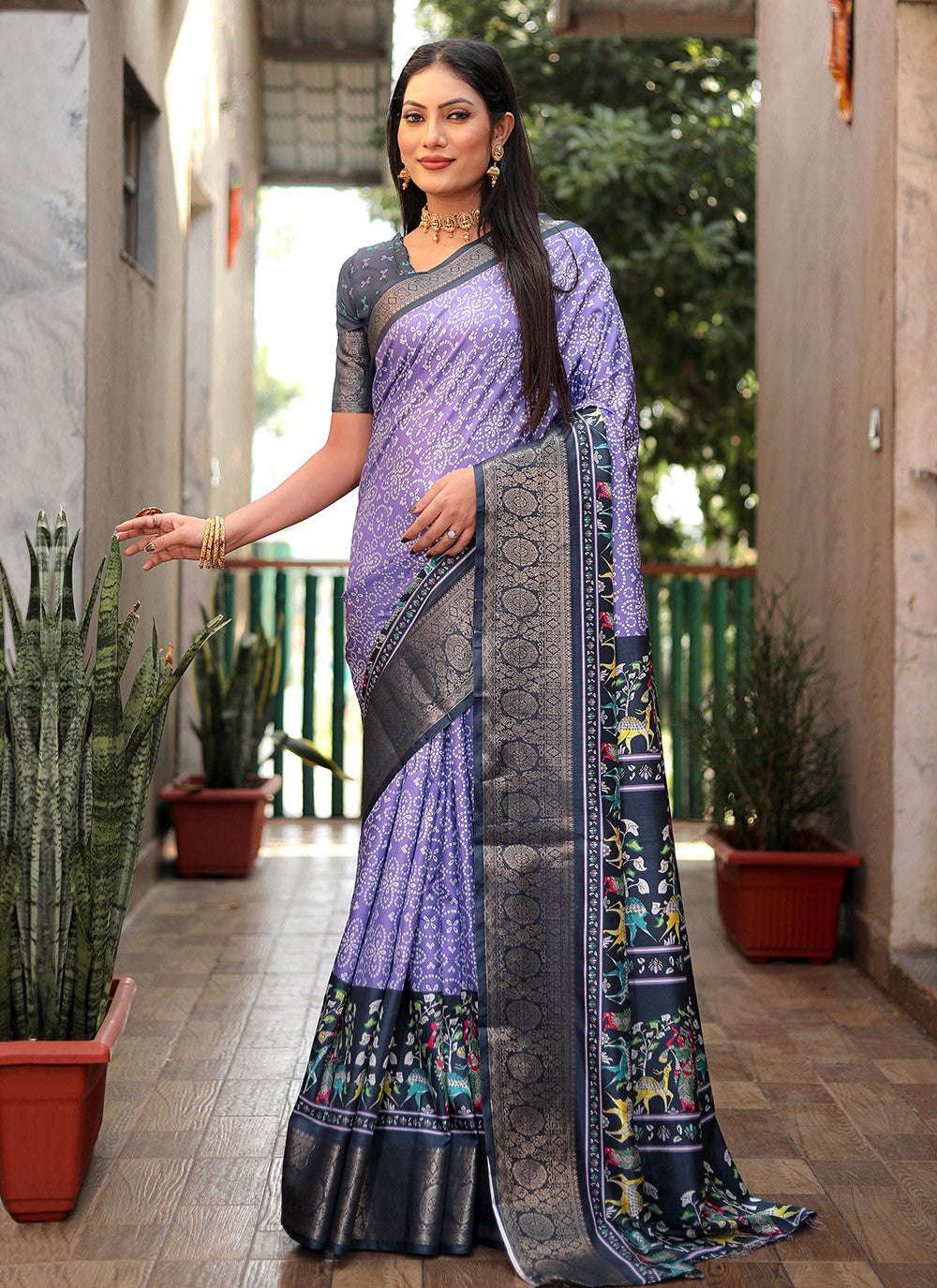 Contemporary Bandhej Silk Saree - S8865