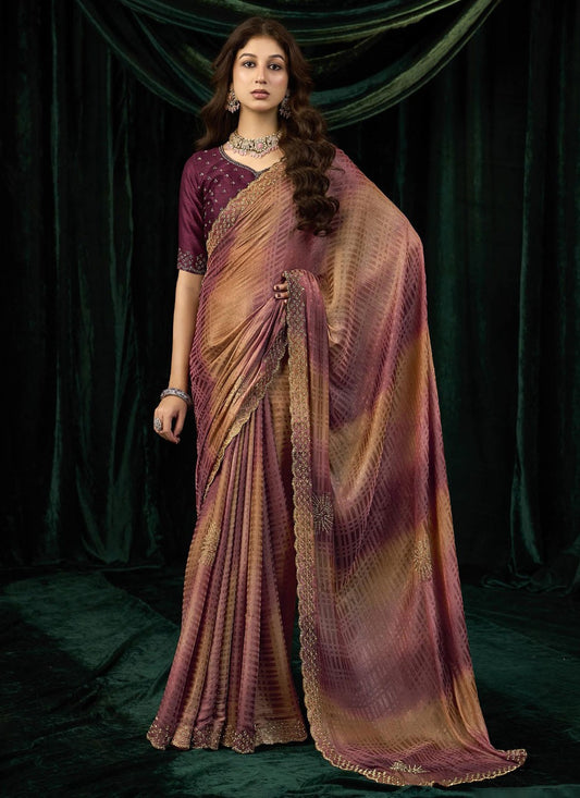 Purple Silk Trendy Saree Beads, Border Work, Thread S19293