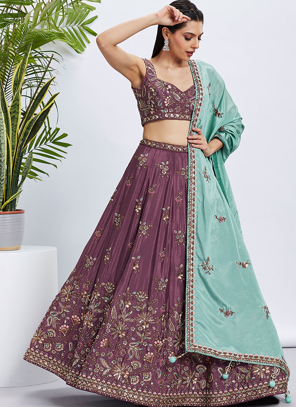 Embroidered Silk A - Line Lehenga - L2233