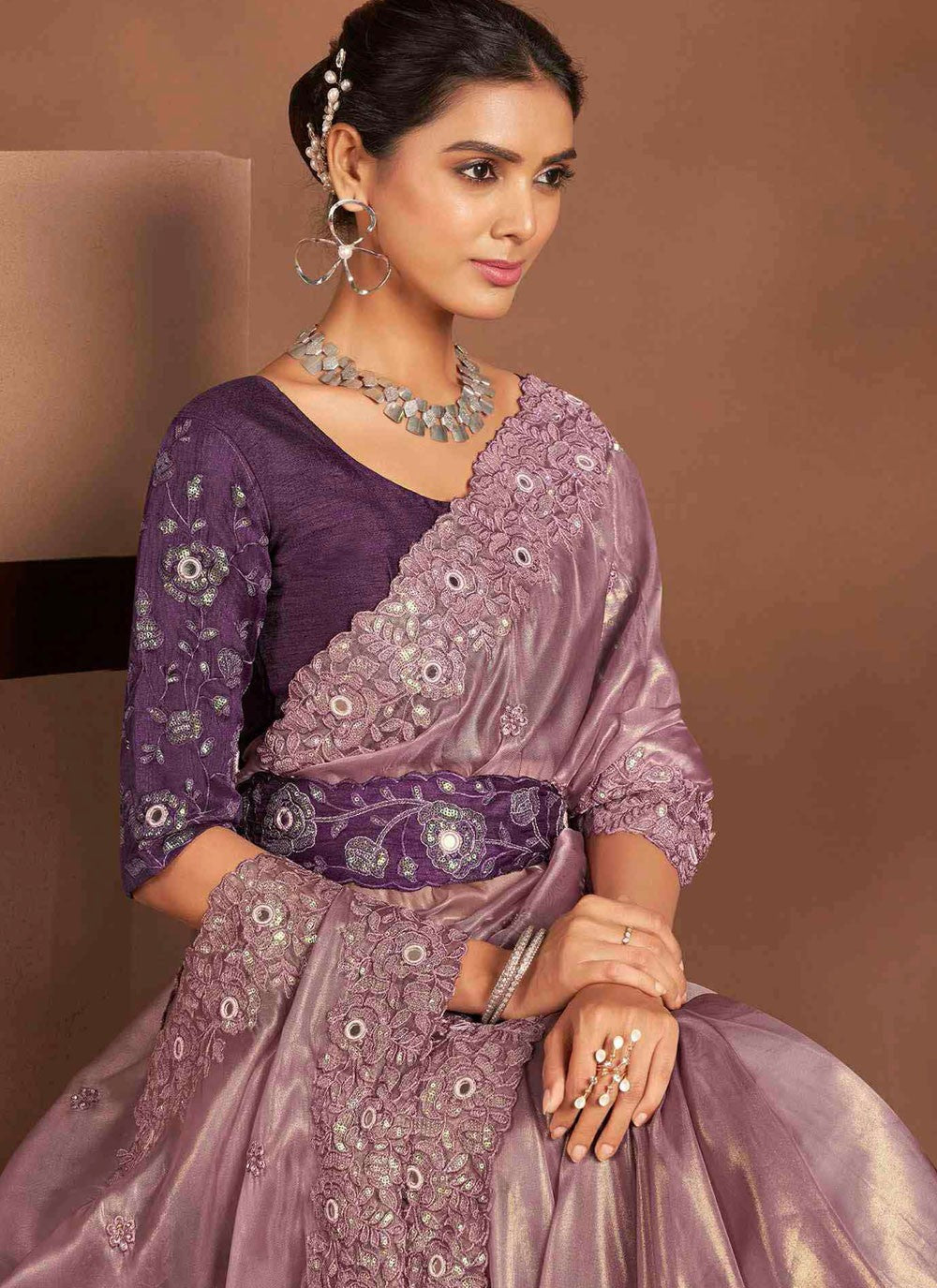 Classic Saree Embroidered Purple Silk Saree S13388