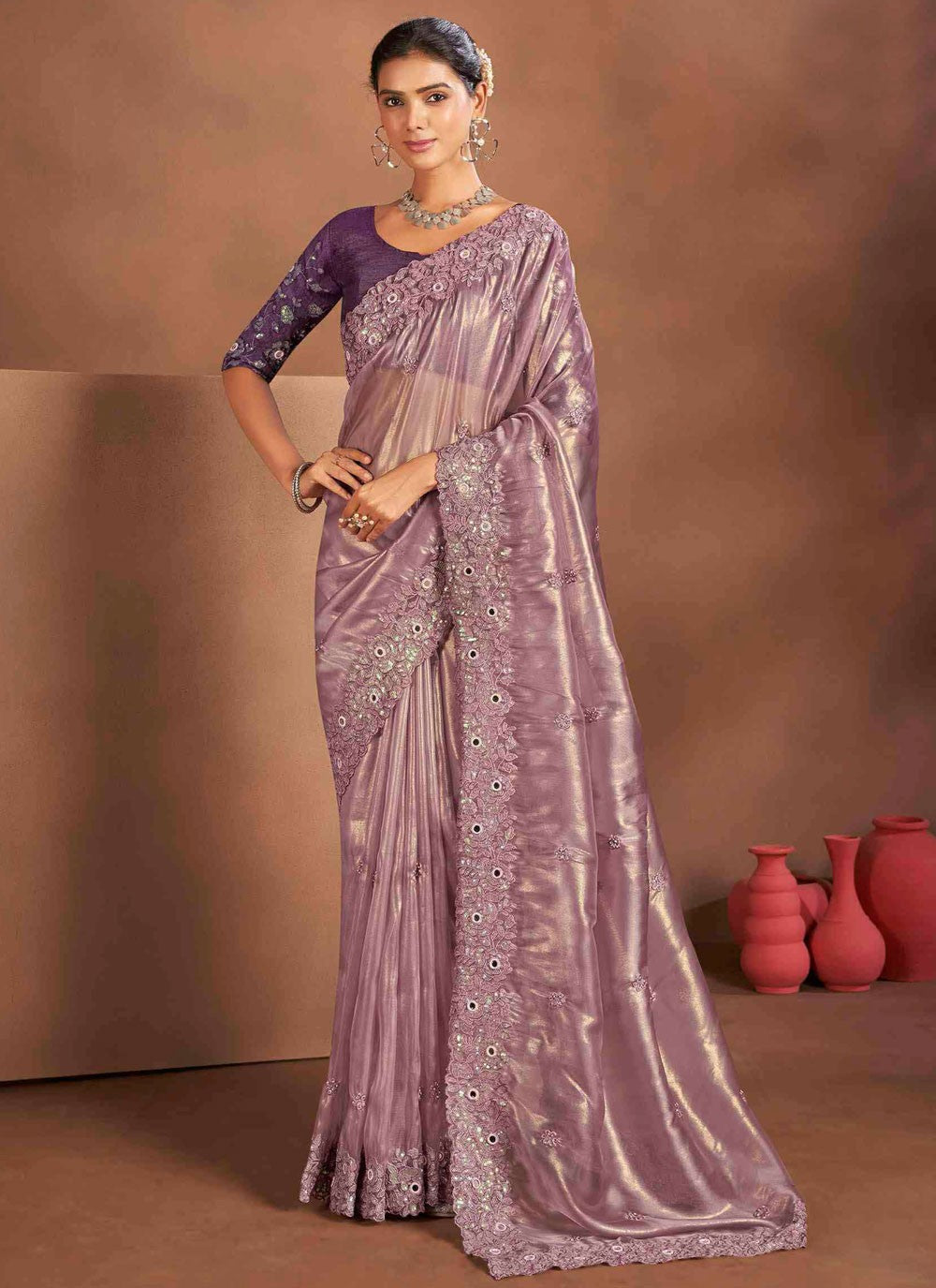 Classic Saree Embroidered Purple Silk Saree S13388