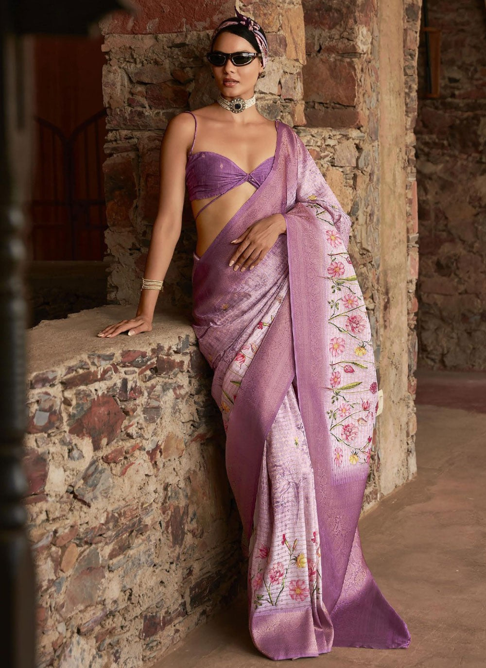 Traditional Digital Print Purple Tussar Silk Saree S13227