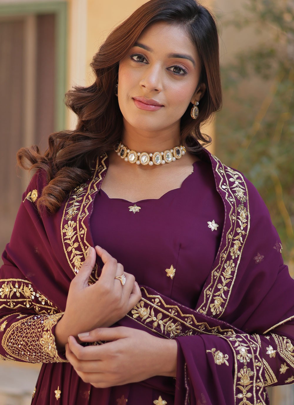 Embroidered Faux Georgette Gown - G1817