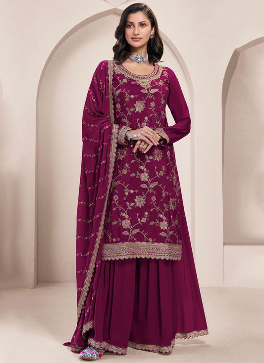 Embroidered Chinon Purple Salwar Suit T5912
