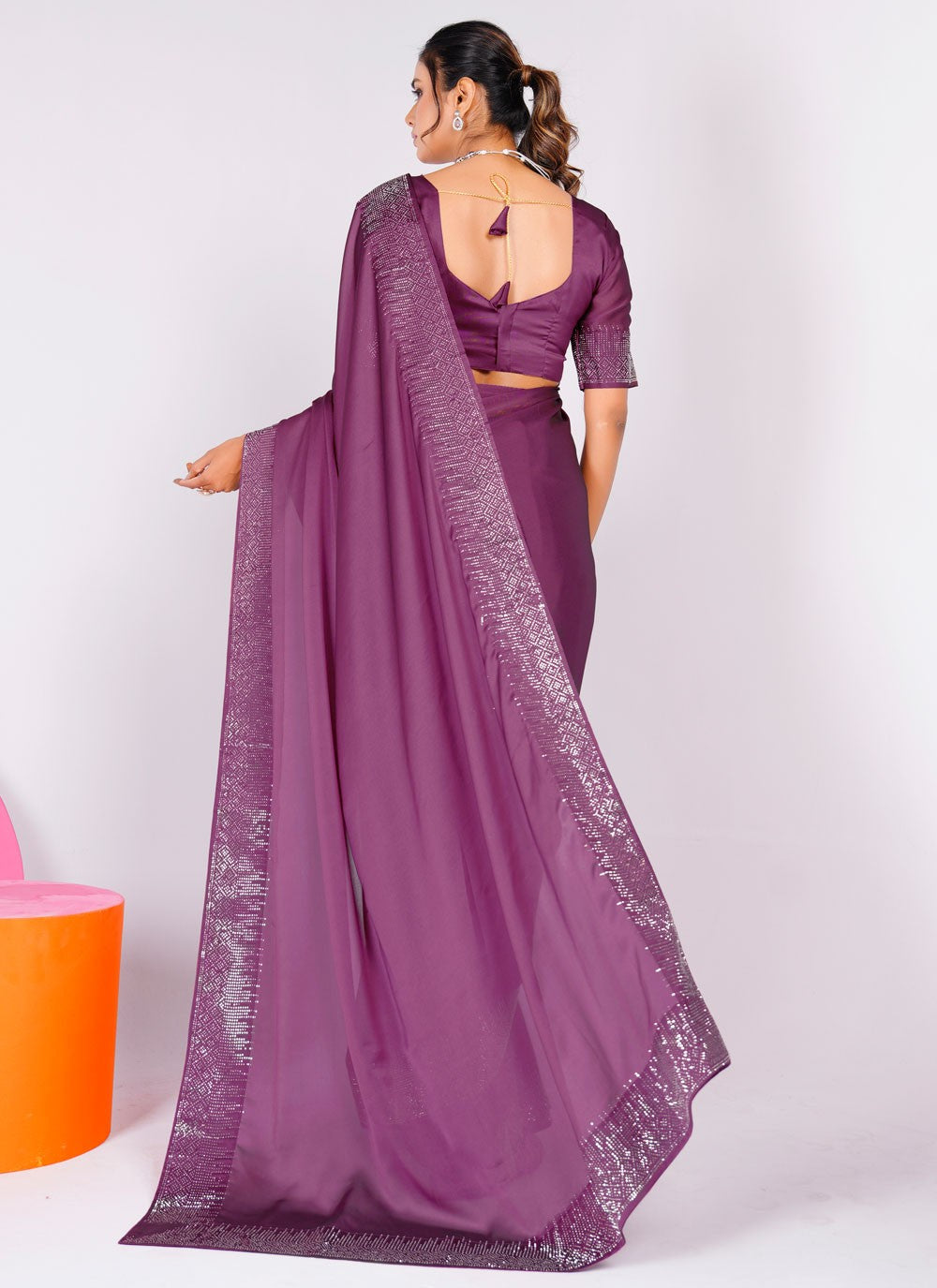 Trendy Swarovski Rangoli Saree - S5617