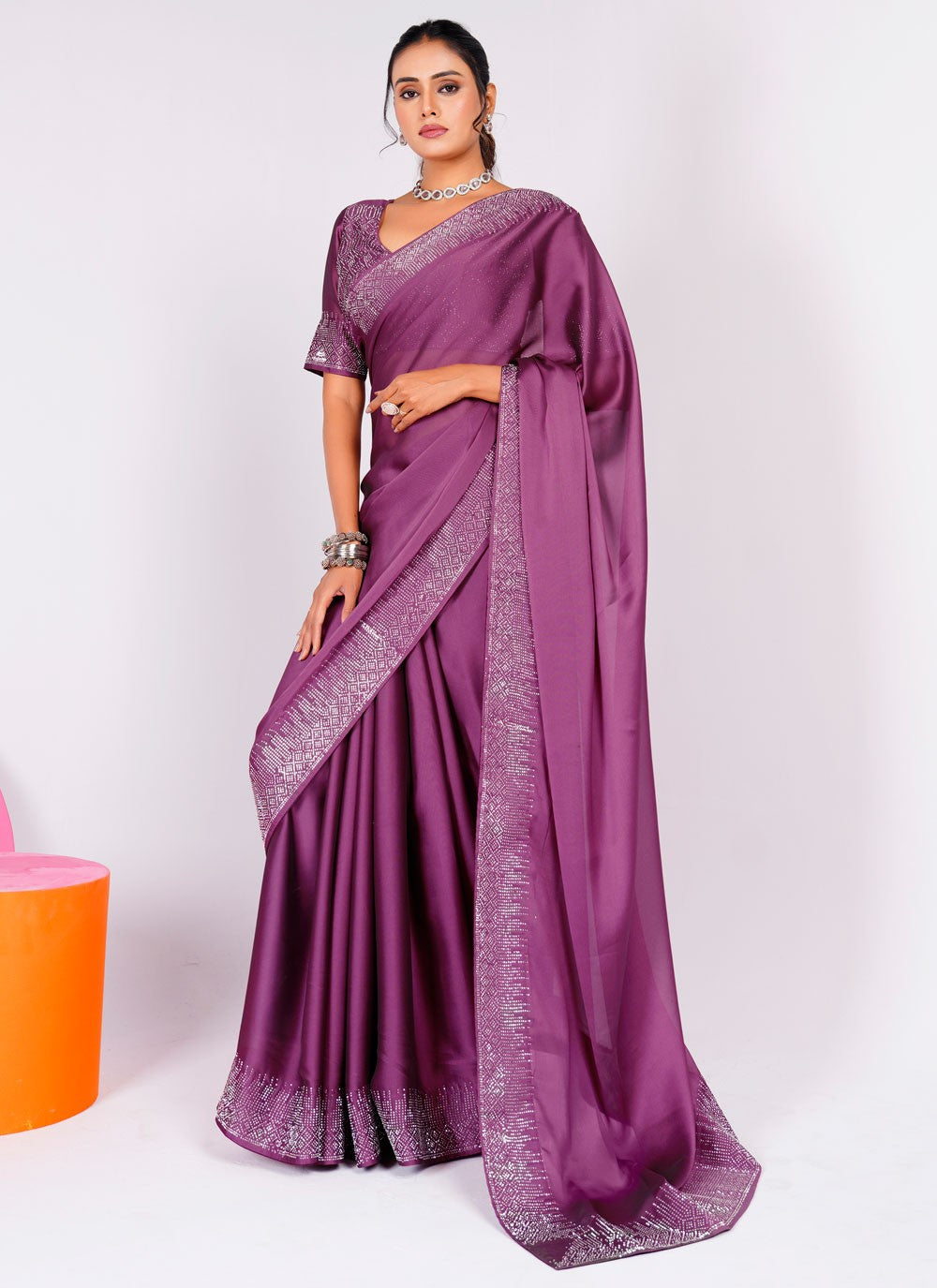 Trendy Swarovski Rangoli Saree - S5617