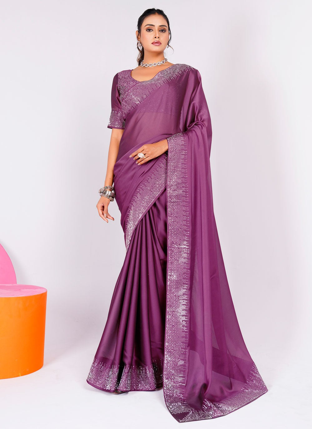 Trendy Swarovski Rangoli Saree - S5617