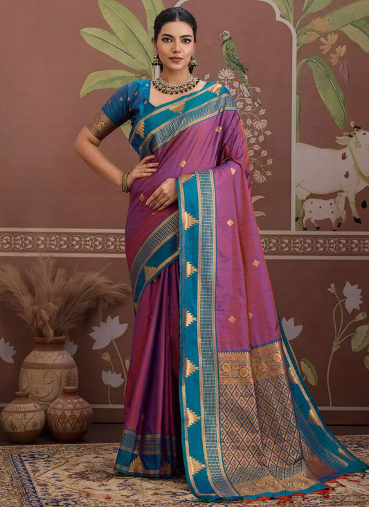 Purple Tussar Silk Contemporary Saree Weaving Zari S19908