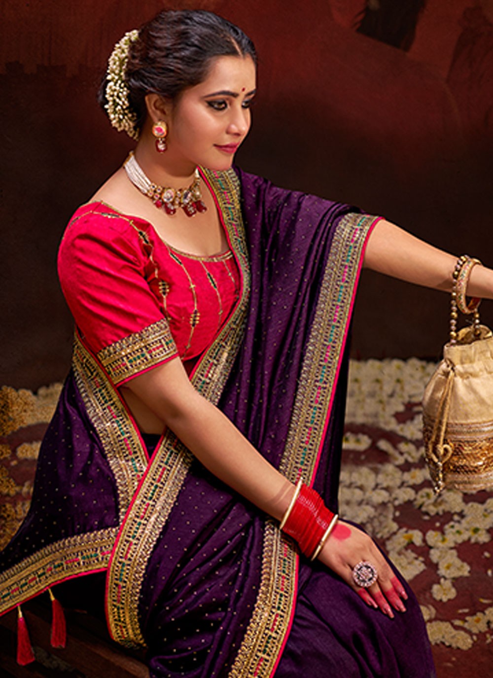 Classic Sequins Vichitra Silk Saree - S5995