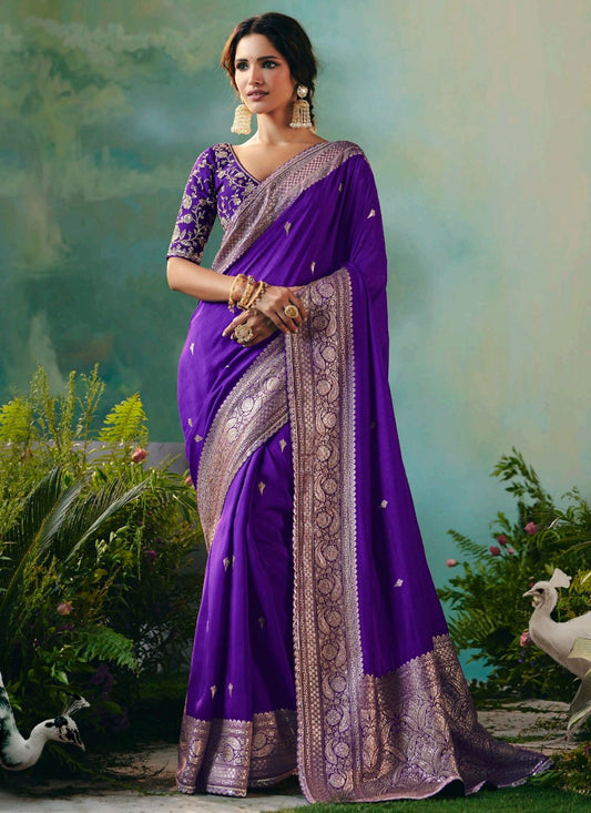 Purple Silk Contemporary Saree Embroidered, Weaving Zari S20209
