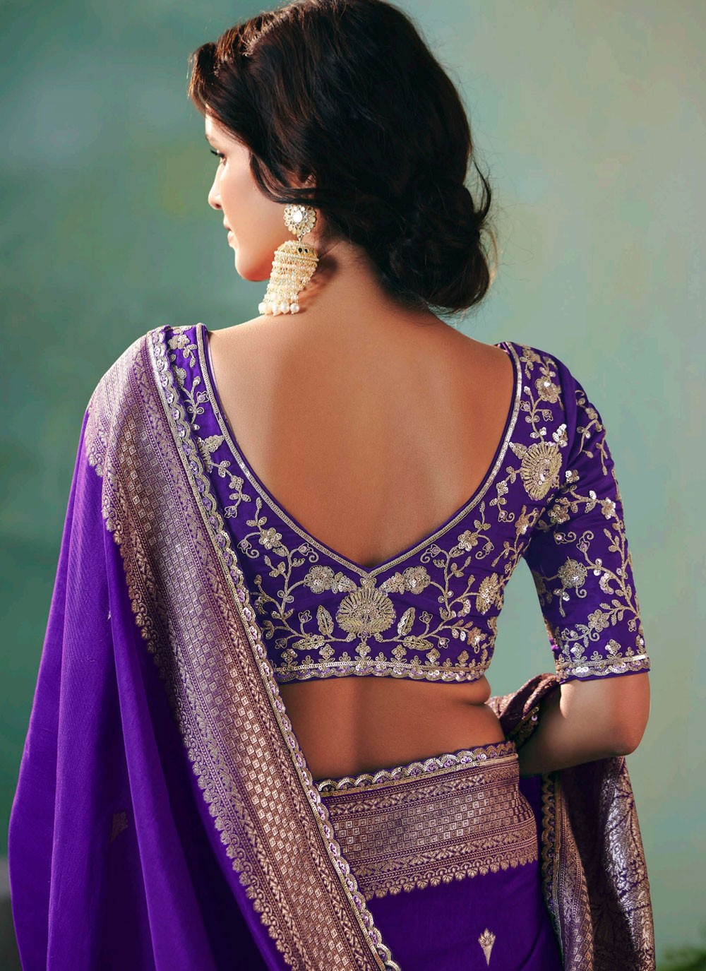 Purple Silk Contemporary Saree Embroidered, Weaving Zari S20209