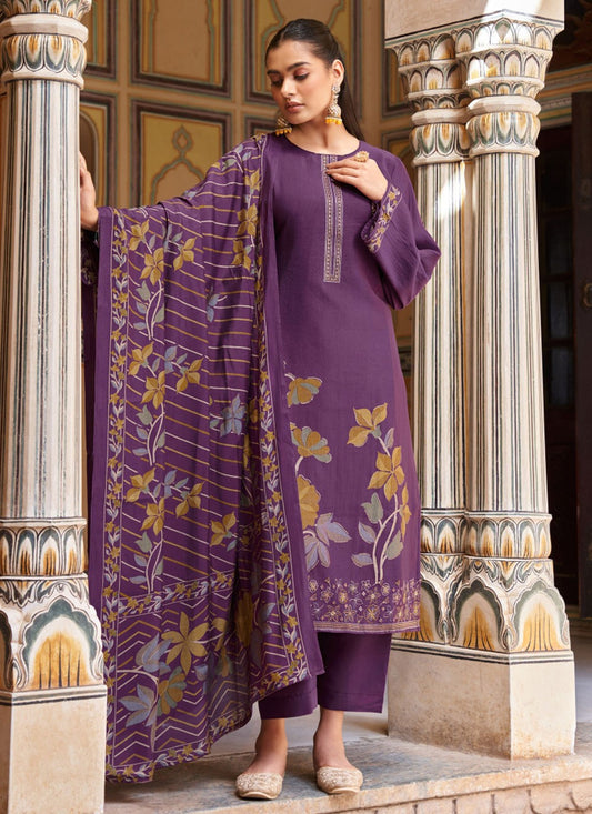 Salwar Suit Embroidered Purple Muslin T5181