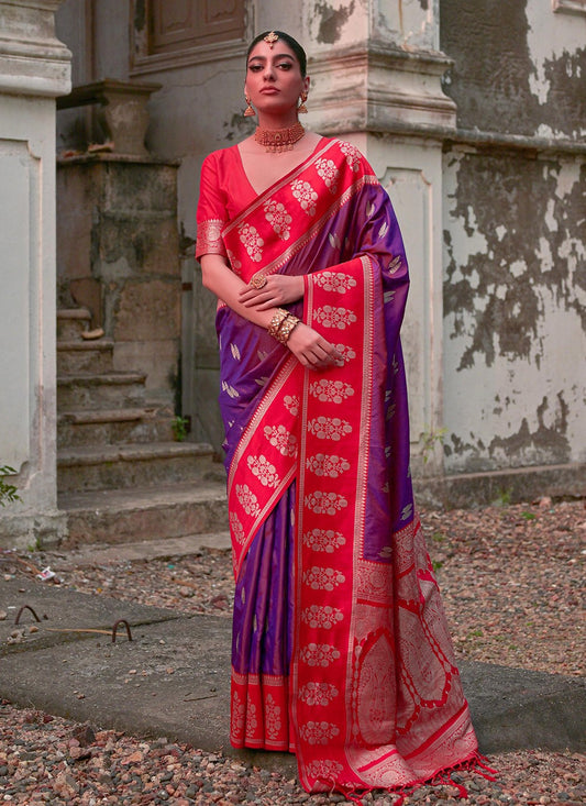 Weaving Zari Banarasi Silk Purple Saree S14254