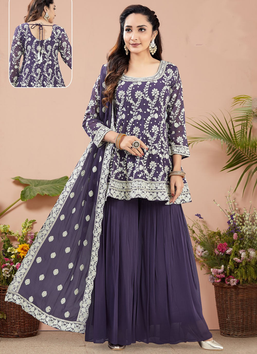 Salwar Suit Weaving Zari Purple Georgette T5238