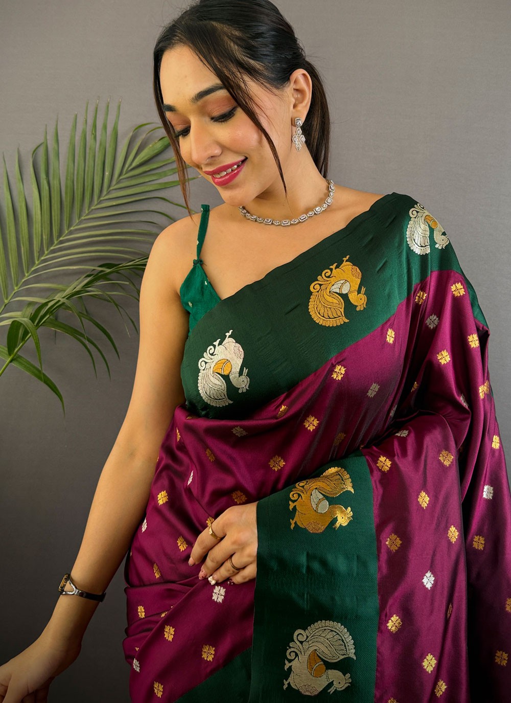 Purple Banarasi Silk Traditional Saree Weaving Zari S17678