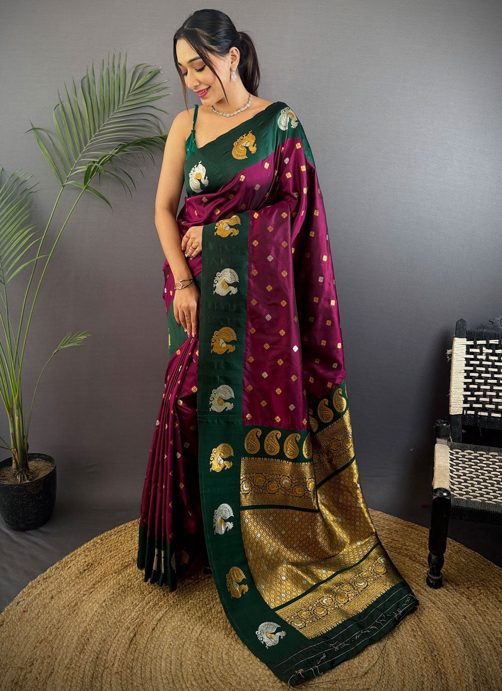 Purple Banarasi Silk Traditional Saree Weaving Zari S17678