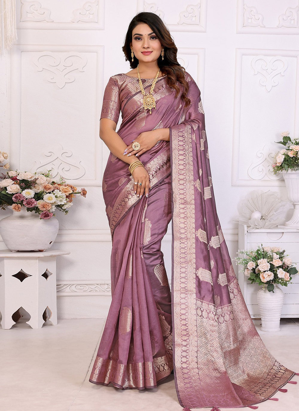 Weaving Zari Organza Purple Saree S14355