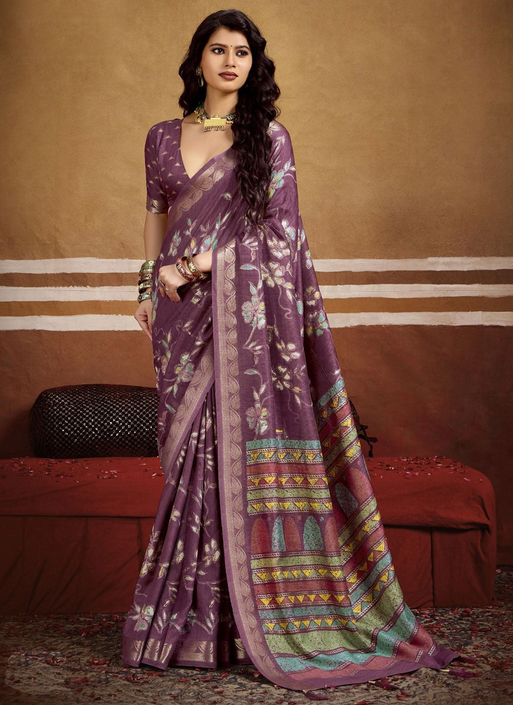 Purple Silk Traditional Saree Printed, Weaving Zari S16251
