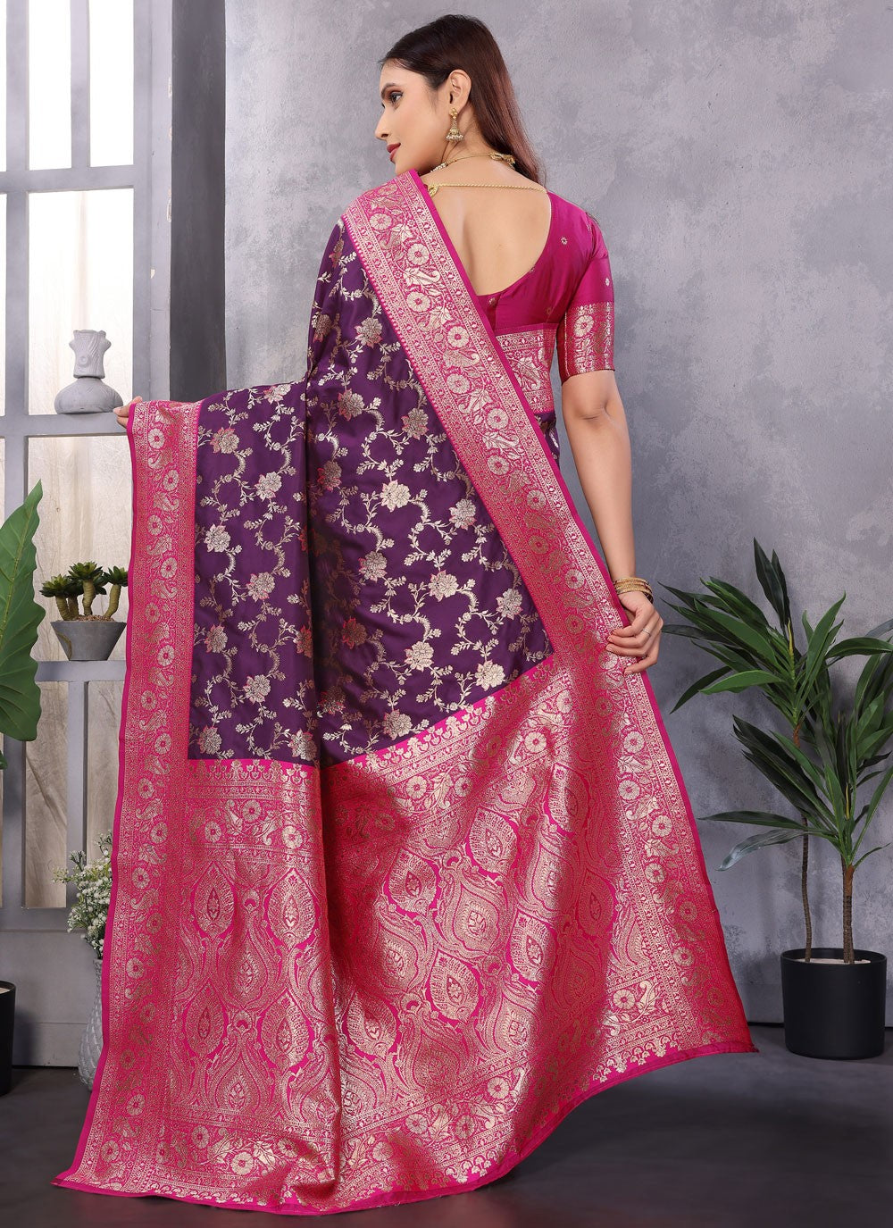 Purple Banarasi Silk Traditional Saree Weaving Zari S17663