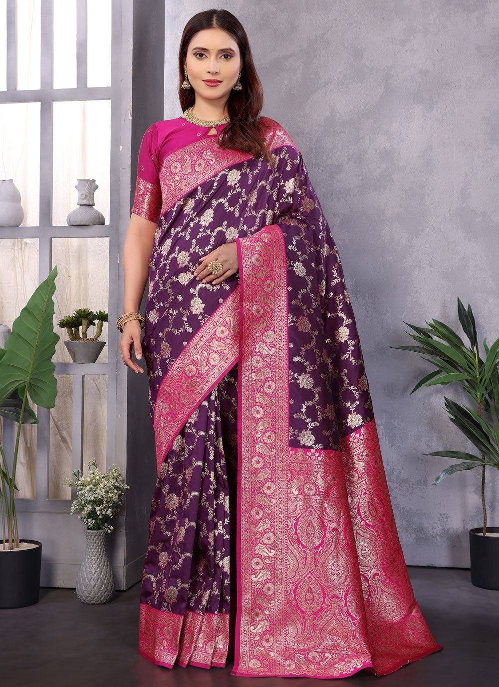 Purple Banarasi Silk Traditional Saree Weaving Zari S17663